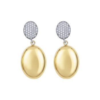 Aquaforte Two-Tone Pave Brushed Oval Drop Earrings