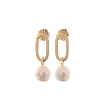 Aquaforte Gold Paperlink Pearl Drop Earring