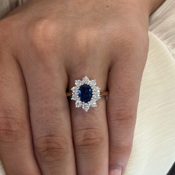 9ct Yellow Gold Lab Sapphire and Lab Diamond Oval Ring