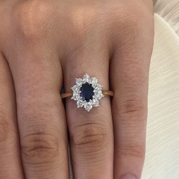 9ct Yellow Gold Lab Sapphire and Lab Diamond Oval Ring