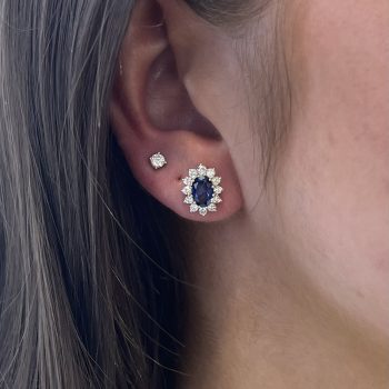 9ct Yellow Gold Lab Sapphire and Lab Diamond Oval Earrings