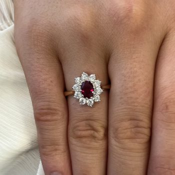 9ct Yellow Gold Lab Ruby and Lab Diamond Oval Ring