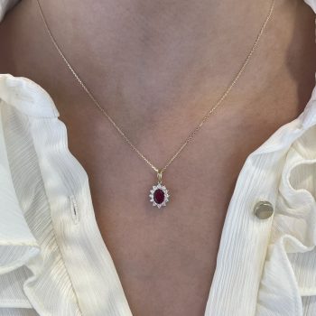 9ct Yellow Gold Lab Ruby and Lab Diamond Oval Pendant