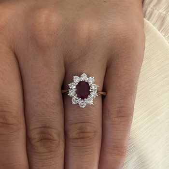 9ct Yellow Gold Lab Ruby and Lab Diamond Oval Ring