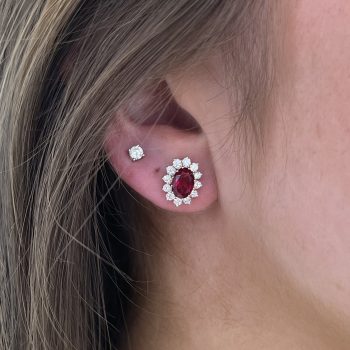 9ct Yellow Gold Lab Ruby and Lab Diamond Oval Earrings