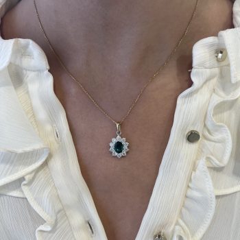 9ct Yellow Gold Lab Emerald and Lab Diamond Oval Pendant