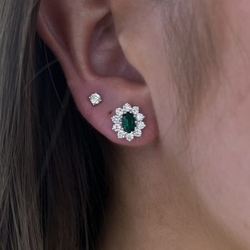 9ct Yellow Gold Lab Emerald and Lab Diamond Oval Earrings