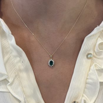 9ct Yellow Gold Lab Emerald and Lab Diamond Oval Pendant